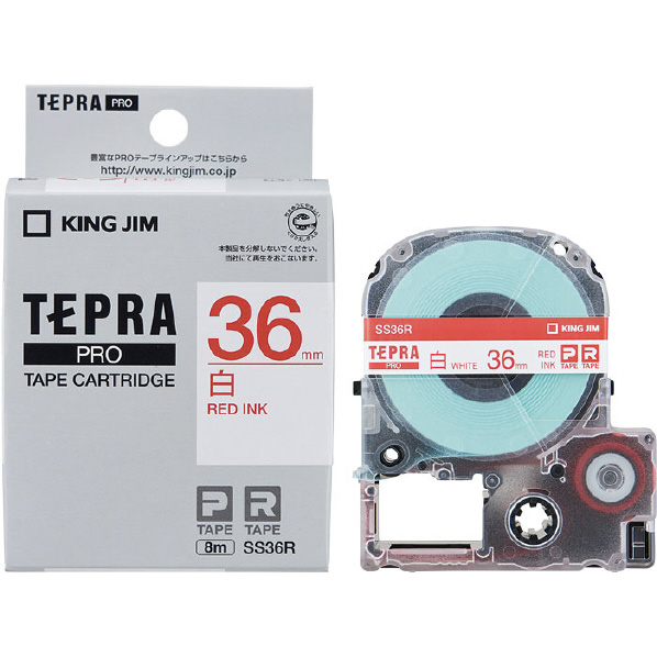 高度な技術と強力な印刷を表現！PRO印刷方式。｢テプラ｣PROシリーズ専用テープカートリッジ。 キングジム テプラ PROテープカートリッジ 36mm幅 白ラベル/赤文字 SS36R [SS36R]