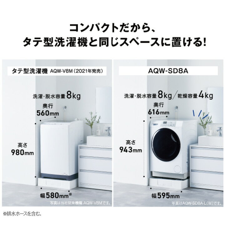 楽天市場】AQUA 【右開き】ドラム式洗濯乾燥機 ホワイト AQW-SD8A-R(W 