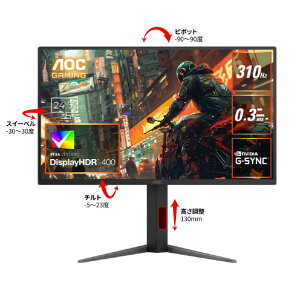 AOC �Q�[�~���O�t���f�B�X�v���C 24.5�^/1920×1080/HDMI�ADisplayPort/�u���b�N/�X�s�[�J�[:�Ȃ�/310Hz �u���b�N 25G4S/11 [25G4S11]