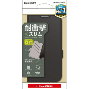 �G���R�� iPhone17e/16e�p �\�t�g���U�[�P�[�X ���Εt �ϏՌ� �X�e�b�` �J�[�h���[�[�� �u���b�N PM-A25SPLFY3BK [PMA25SPLFY3BK]