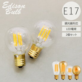 【2個セット】【口金E17】【調光器対応】エジソン バルブ LED E17 LED電球 照明 エジソン電球 レトロ フィラメントLED シャンデリア　おしゃれ ミニ ボール球 ボール型 なすび型 小さい LEDランプ 電球色 クリア アンバー