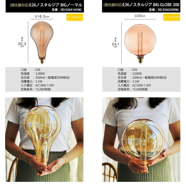楽天市場】調光器対応 E26 ノスタルジアBIG ノーマル BIG GLOBE 200 