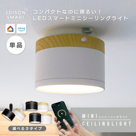 【売り尽くしSALE】単品/ウッド調 LED シーリングライト 木目調 エジソンスマート ミニシーリングライト LED一体型 小さい 明るい 照明器具 引掛けシーリング ダクトレール 照明 Wi-Fi スマート照明 調光調色 アプリ アレクサ Googleホーム 音声操作 遠隔操作 自動点灯
