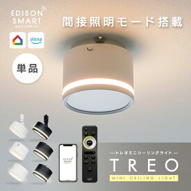 [単品]TREO ミニシーリングライト エジソンスマート 調光 調色 LED 一体型 3Way点灯 間接照明モード搭載 アプリ 音声操作 アレクサ Google Home Siri対応 タイマー 遠隔操作 ダクトレール 引っ掛けシーリング リモコン対応(別売) おしゃれ 洋室 ダイニング リビング 天井照明