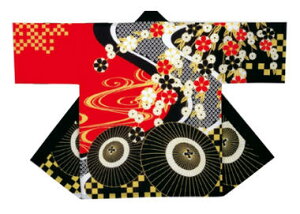 祭り半纏 プリント袢天(流水鹿の子・蛇の目傘・市松) 発色が良くよさこいにも最適 【お取り寄せ商品】※メール便対応可※