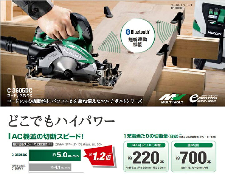 楽天市場】HiKOKI C3605DC(SK)(NN) 36V-147mm コードレスマルノコ 最 