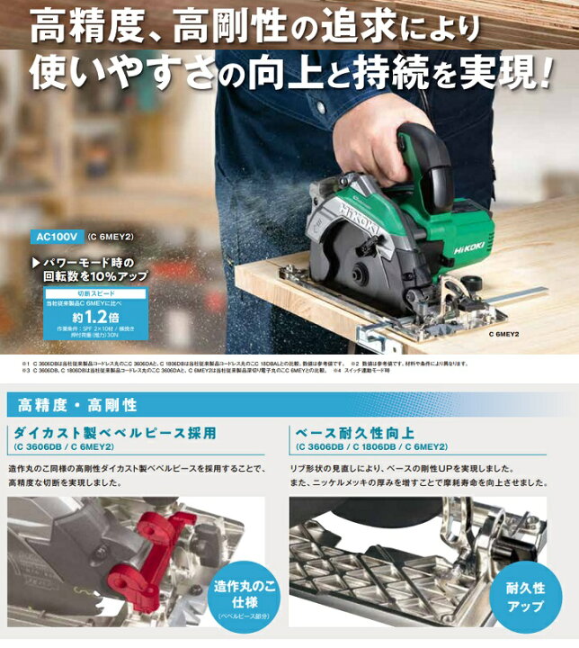 楽天市場】HiKOKI C6MEY2(B) 165mm深切り電子丸のこ 切込深さ65mm 黒鯱 