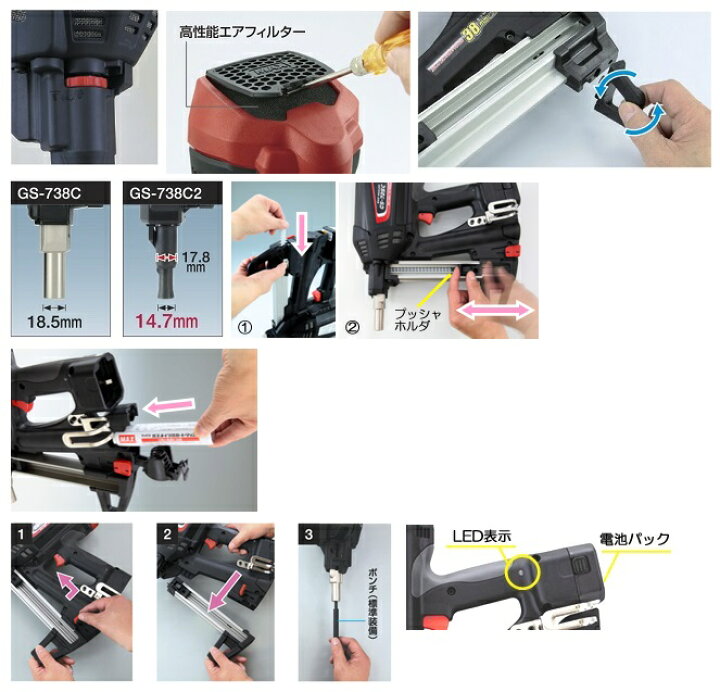 楽天市場】マックス GS-738C2 コンクリ−トピン打機 ガスネイラ 新品  