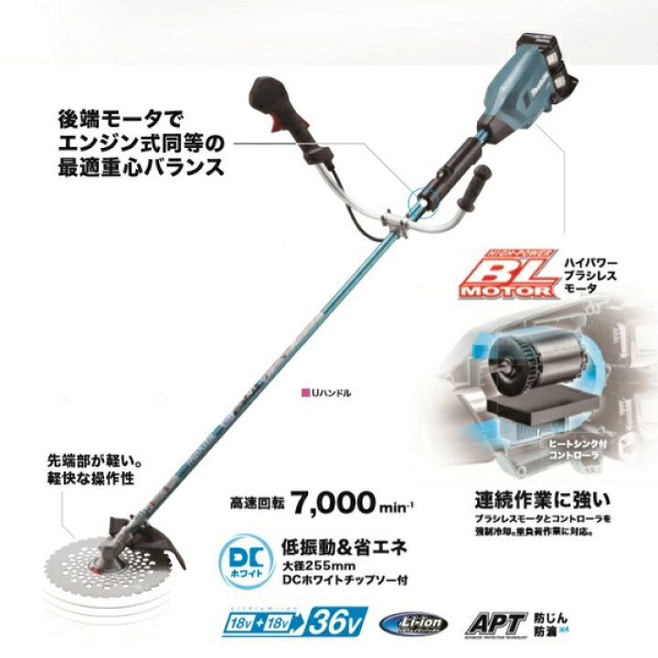 楽天市場】マキタ 草刈り機 MUR369UDG2 18Vx2=36V 充電式草刈機 U 