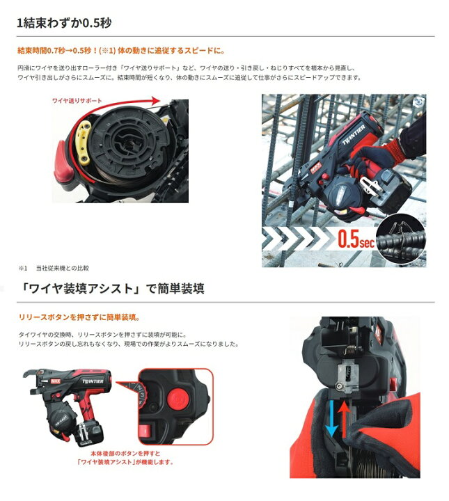 楽天市場】マックス RB-442T-B2C/1450A 鉄筋結束機 ツインタイヤ 1結束 