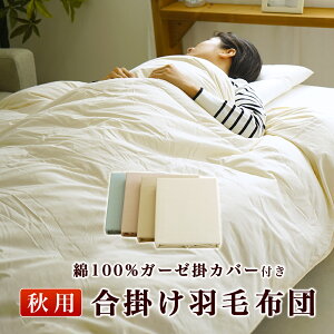 羽毛掛布団 エアコン対応 クーラー対応 合掛け シングルサイズ 少し薄め 寒くない 快適 通気性 吸水性 秋布団 春布団 ダウンパワー50%