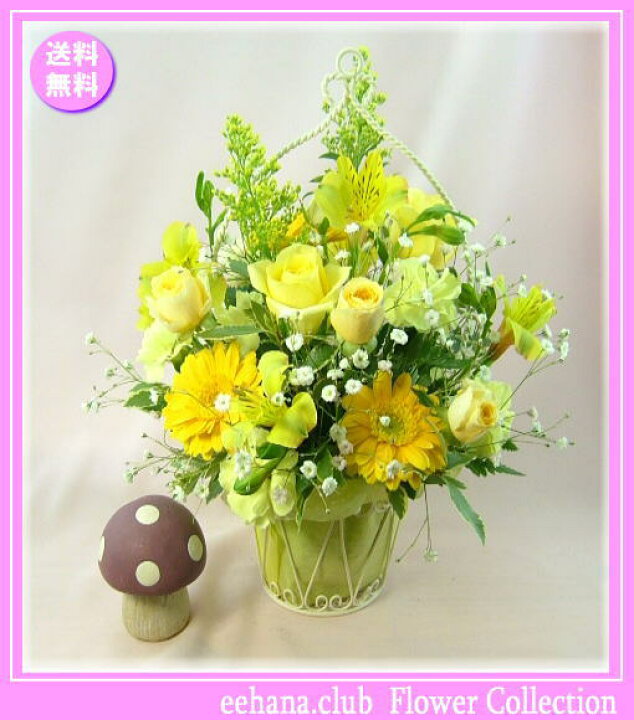 楽天市場 4月の誕生花 イエローアレンジ4 000円 送料無料 花言葉付き かすみ草 四つ葉メッセージボトル選択可 花言葉カード付き 楽ギフ 包装 楽ギフ メッセ 楽ギフ メッセ入力 あす楽対応 いいｈａｎａ倶楽部