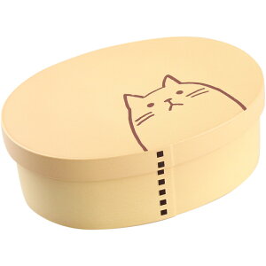 お弁当箱 曲げわっぱ 弁当箱 一段 小【曲げわっぱ風 お弁当箱 一段 ねこ 500ml】3色 電子レンジ対応 食洗機対応 ライトブラウン ベージュ ダークブラウン 仕切り 中蓋 バンド付き 抗菌加工 電