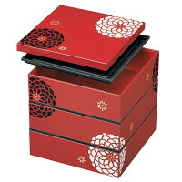 18.0匠三段重 朱 百華 シール中蓋付き 001-3246(重箱 お重 オードブル お花見 運動会 和風 シール中蓋付 おしゃれ) (たつみや)