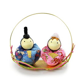 【おひなさま】ちりめん 巾着おひなさま 水引かご入り（ひな人形 雛祭 ひな祭り お雛様 桃の節句 インテリア おひな様 手作り 日本製） （石川紙業）