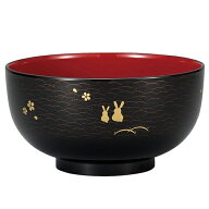 丼椀 布袋型 黒 地紋うさぎ クリーンコート加工 930ml 電子レンジ対応 食洗機対応 日本製 国産 お椀 どん…