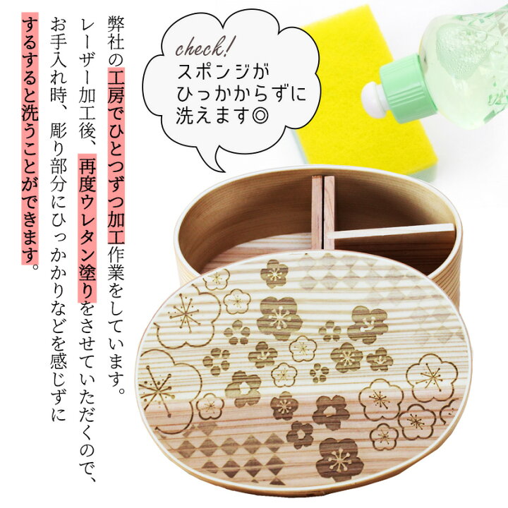 楽天市場】お弁当箱 曲げわっぱ 弁当箱 仕切り【小判弁当箱 900ml 