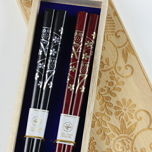 食洗機対応 若狭塗 夫婦箸 ふくろう デザイン桐箱入り 日本製 若狭箸 お祝い 結婚 記念日 母の日 父の日 敬老の日 男性 女性 大人 ペア カップル 送料無料