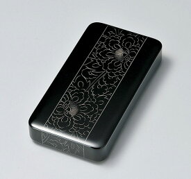 越前漆器 プラチナ牡丹彫 硯箱 黒 912608（書類入れ 書類整理箱） （松屋漆器）
