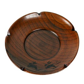 木製 4.0茶托 梅型 うさぎ彫 うるし塗 001-583 (茶器)