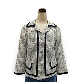 【中古】Tommy Hilfiger トミー ヒルフィガー tommy hilfiger ツイードテーラードジャケット マルチカラー(アイボリー×パープル×オレンジMIX）縁ネイビーライン模様 シルバー釦 Sサイズ 古着 あす楽