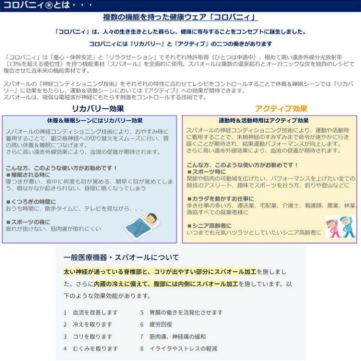 楽天市場】機能性健康ウェア コロバニィ アンダーロングスパッツ CR113 