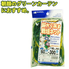 つるもの誘引 軒から吊す栽培ネット 幅60cm×300cm 10cm角目 グリーン 四隅取付ロープ付 ガーデニング 家庭菜園 園芸 網 朝顔 アサガオ 野菜 グリーンカーテン 日よけ 金TD