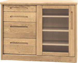 サイドボード リビング収納 キャビネット 浜本工芸 幅107cm ナラ無垢材 天然木 引出し収納 引き戸 可動棚 国産 ブランド家具