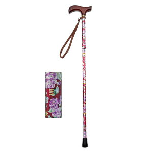 夢ライフ 折りたたみ伸縮ステッキ(花柄)/花ワイン(ウェルファン)009715