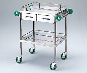とっても静かな回診車(引出2個付き)(2段) 600(790)×450×850mm TSB-600