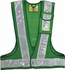 緑十字 多機能安全ベスト(ポリス型) 緑/白反射 フリーサイズ ポケット3箇所付 238085