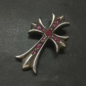 Chrome Hearts クロムハーツ SV925 18g スモール クロス ペンダント トップ チャーム パヴェ ピンクサファイア　シルバー/CR0038【中古】
