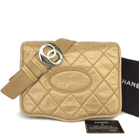 CHANEL シャネル ココマーク マトラッセ ラムスキン ショルダーバッグ　Gold/JPG0095【中古】