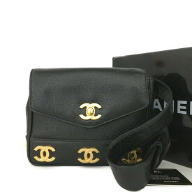 CHANEL シャネル トリプルココマーク グレインド カーフスキン ウエスト ボディバッグ　Black/JPG0106【中古】