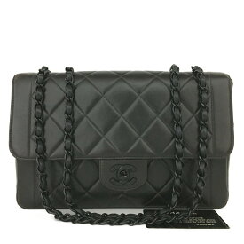 CHANEL シャネル マトラッセ オールブラック ココマーク ラムスキン チェーン ショルダーバッグ　Black/JPG0111【中古】