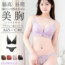 VIRGO'S 脇高でしっかり補正＆谷間！やわらかノンワイヤーリボンブラ ( 美胸 美背 脇高 レース 総レース 谷間 盛れる 補正 ブラジャー ショーツ ブラショーツ ランジェリー インナー レディース セクシー )
