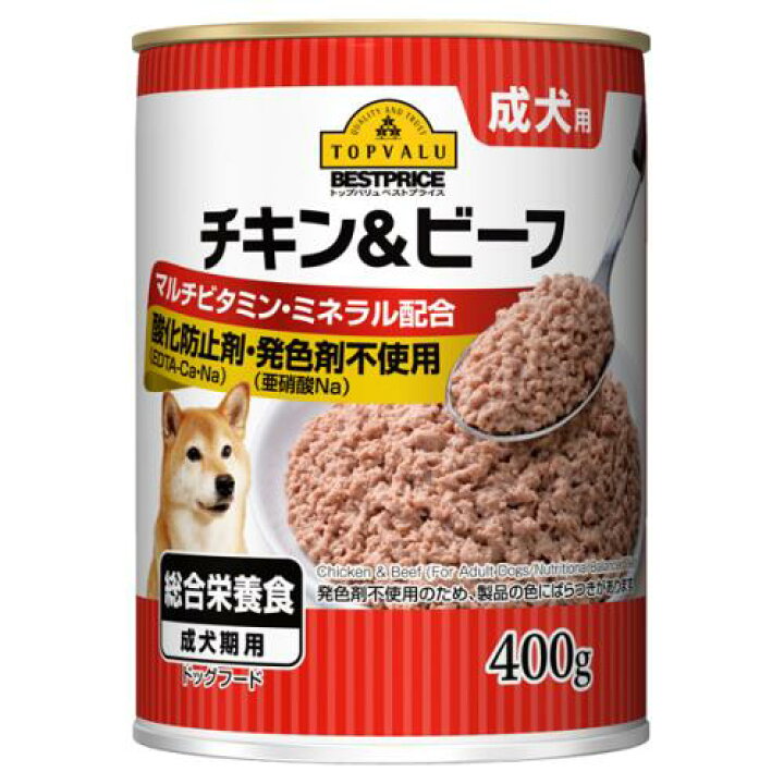 楽天市場 トップバリュ 犬缶 チキン ビーフ 成犬用 400g 24個セット ウエルシア楽天市場支店