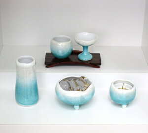 ほのか 九谷焼銀彩5点セット(グリーン)中【モダン仏具セット・家具調】【#2】