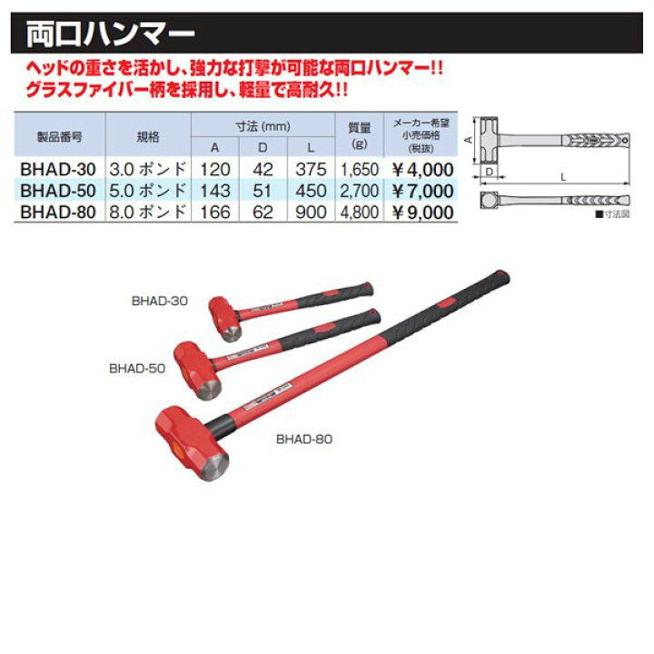 楽天市場 Tone 両口ハンマー 8 0ポンド Bhad 80 トネ 工具 Ehimemachine 楽天市場店