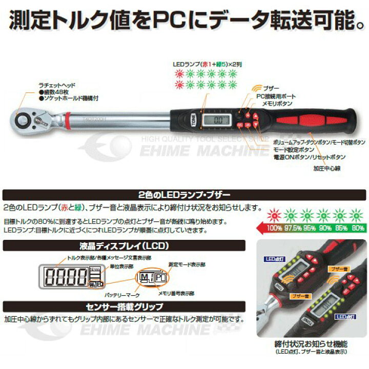 楽天市場】TONE トネ 12.7sq. ラチェットデジトルク T4DT340H 工具 