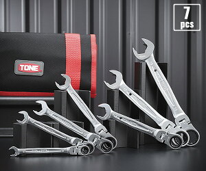TONE コンビネーションラチェットレンチ 首振クイックラチェットめがねレンチセット 7点セット (RMFQ700)(4953488299267) トネ