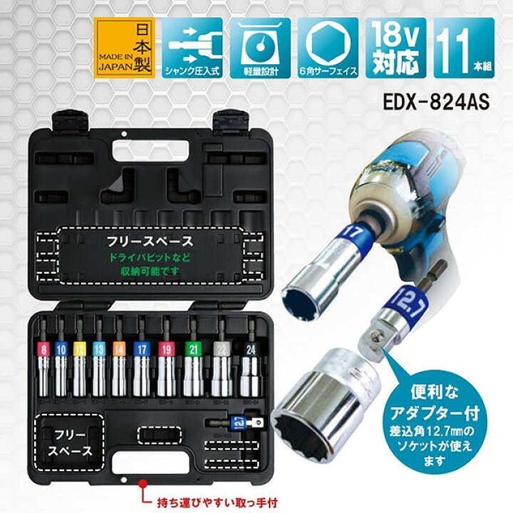 楽天市場】TOP 電動ドリル用アルファソケットセット EDX-824AS トップ 