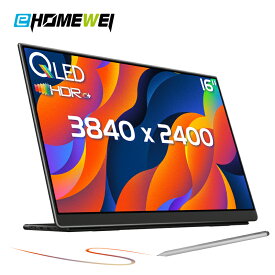 EHOMEWEI モバイルモニター WQXGA 16インチ 4K 3840x2400 QLED 量子ドット【Windows/MacOS】対応 タッチパネル タッチペン対応 ペンタブ 100% DCI-P3 薄型 4mm 「メーカー保証3年間」 LQ-160PU（旧型番E160DSL-4K）