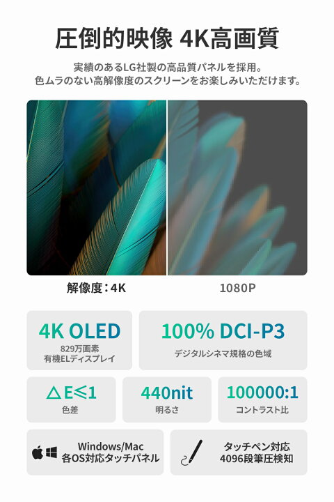 楽天市場】EHOMEWEI モバイルモニター 15.6インチ 有機EL 4K 3840x2160  