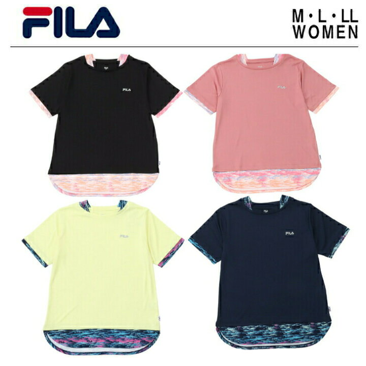 楽天市場 フィラ Tシャツ レディース 半袖 スポーツ ブランド カジュアル テニスウェア Fila フィラ 切替フェイクtシャツ 吸水速乾 速乾 Uv加工 ポリエステル スポーツウェア スポーツ ウェア テニス ブランド カジュアル ホワイト ブラック スムース 春 夏 運動