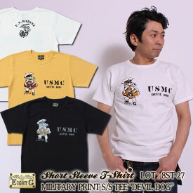 Tシャツ メンズ アメカジ 半袖 カットソー プリント 国産 日本製 エイトジー EIGHT-G DEVIL DOG 8ST-27 ￢