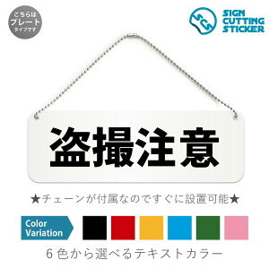 盗撮注意 横長 プレート 看板 / ボールチェーン・スタンド付き (アクリル板 プラ・標識 サイン・防水 耐水 屋外)(警告 防止 抑止 案内)犯罪 隠しカメラ 盗撮被害 ドア 扉 ドアノブ 取手