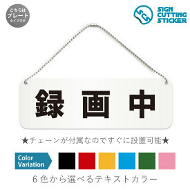 録画中 横長 プレート 看板 / ボールチェーン・スタンド付き （アクリル板 プラ・標識 サイン・防水 耐水 屋外）（防止 抑止 案内）ドライブレコーダー REC 防犯 セキュリティ 作動中 公共施設 オフィス ドア 扉 ドアノブ 取手 壁掛け 壁 入口 窓 フック