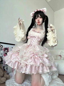 可愛いお嬢 ワインカート ウェディングドレス日常服ゴスロリワンピース人形師 ロリータ レディースフリルレース