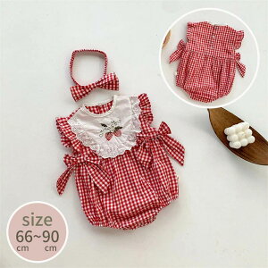 赤ちゃん 刺繍 レース カバーオール ベビー服 新生児 可愛い 薄手 韓国 女の子 綿 肌着 おしゃれ ノースリーブ キ チェック柄 夏